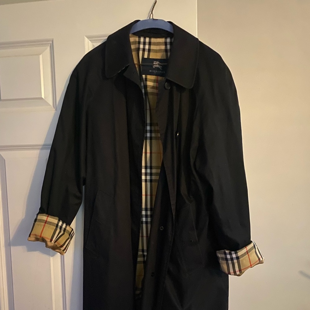 Burberry London Black Long Trench Coat Size 12